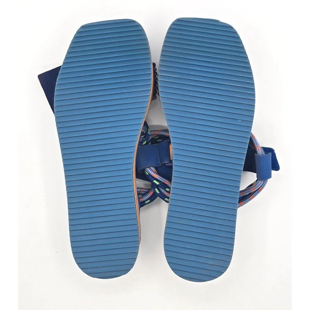 Farm Rio Blue Macaw Platform Rope Sandals Tropical Rainbow Striped 10 NEW